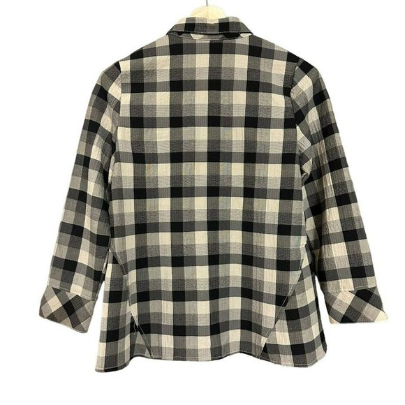 Habitat Tan Black Check Rayon Blend Long‎ Sleeve Button Front Blouse Womens S - Picture 2 of 5